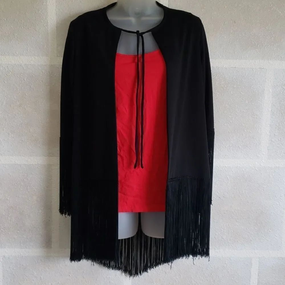 Black Open-faced Fringe Cardigan